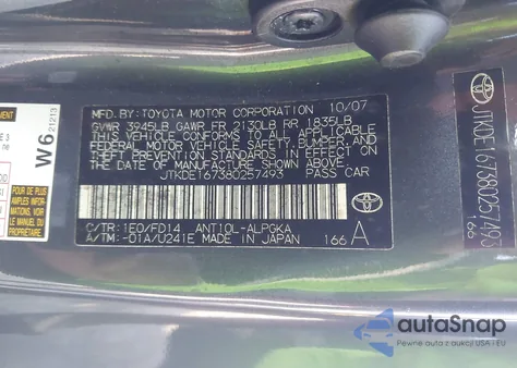 2008 Scion Tc z USA, uszkodzony, nr VIN JTKDE167380257493